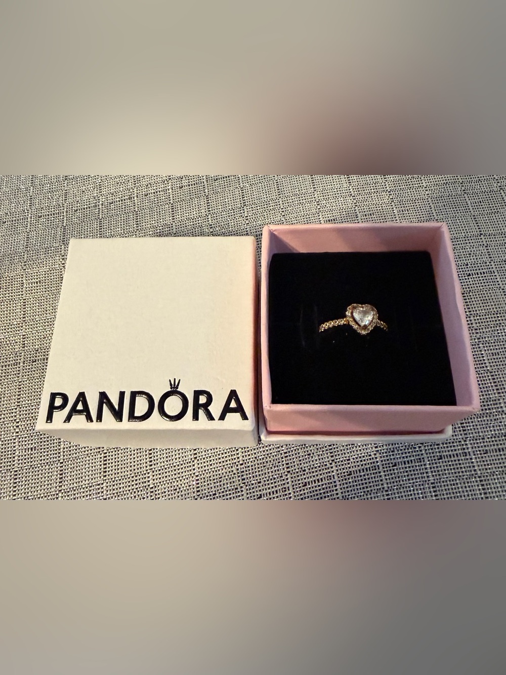 Pandora Gold Heart Ring with Clear Crystal Accent